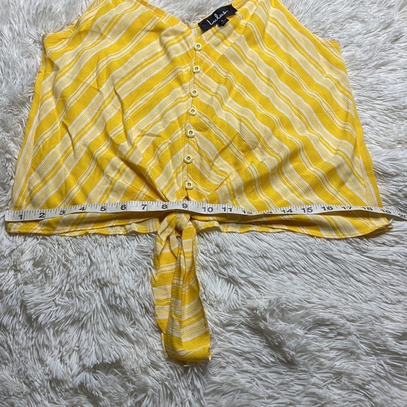 Lulu's Oceanna Yellow Striped Button-Up Tie-Front Tank Top - Picture 4 of 9
